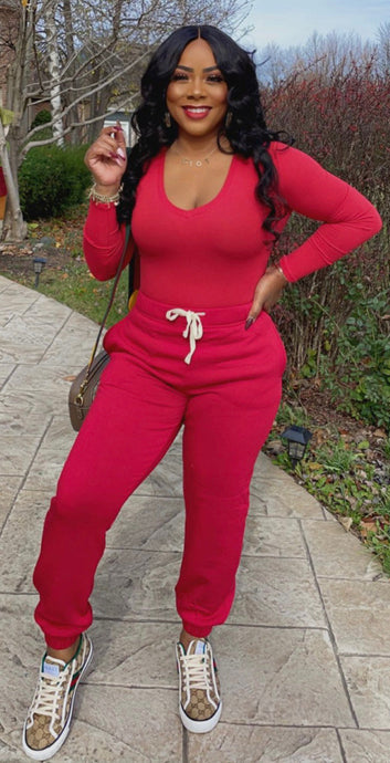 Relax Babe Jogger Set - Red