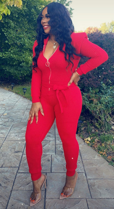 Falling Fast Jumpsuit - Red