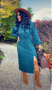 Showing Out Hoodie Dress - Hunter Green