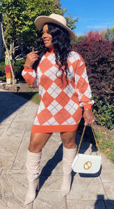 Checkmate Sweater Dress - Rust Combo