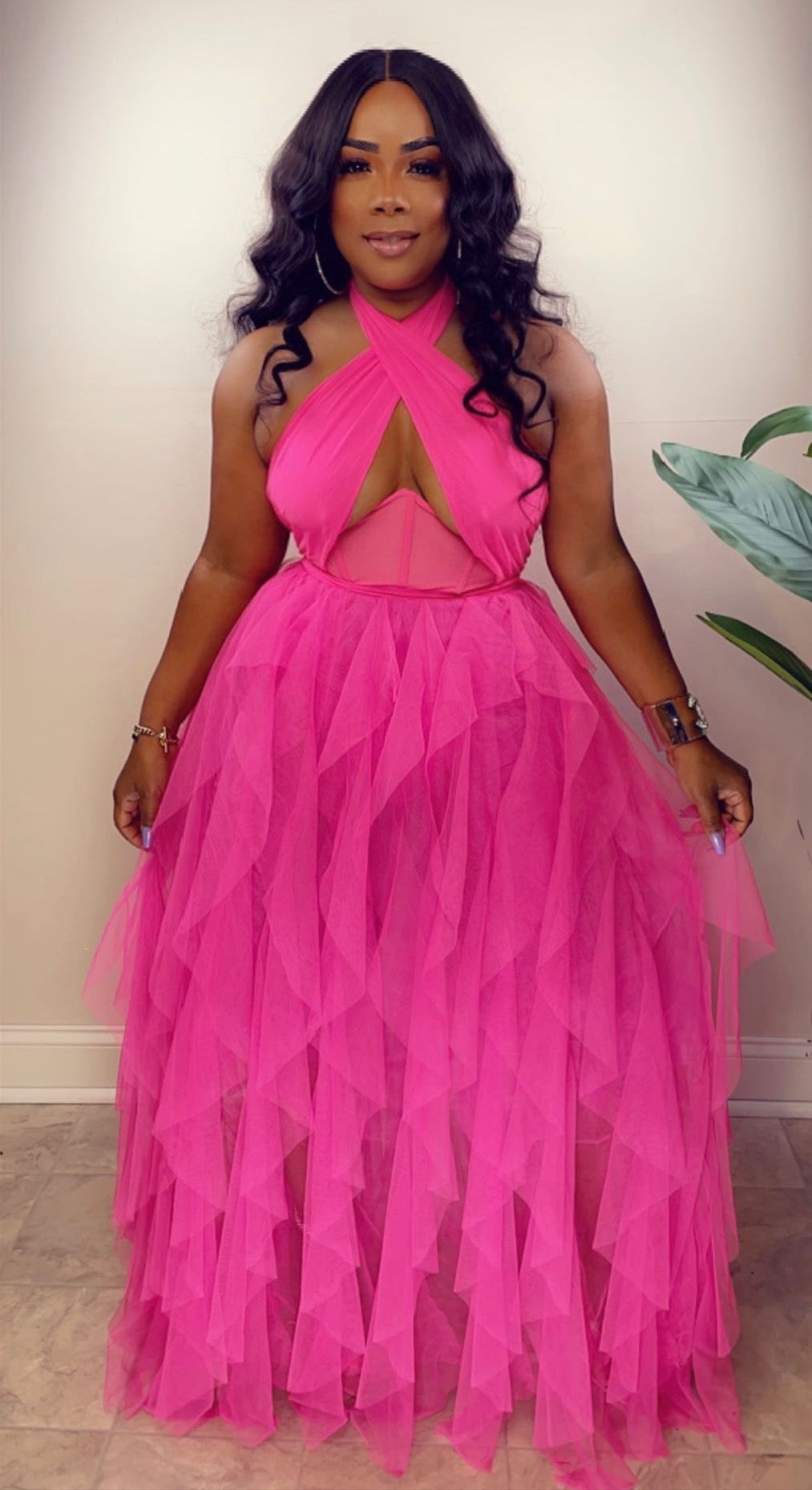 Heavenly Goddess Maxi Dress - Hot Pink